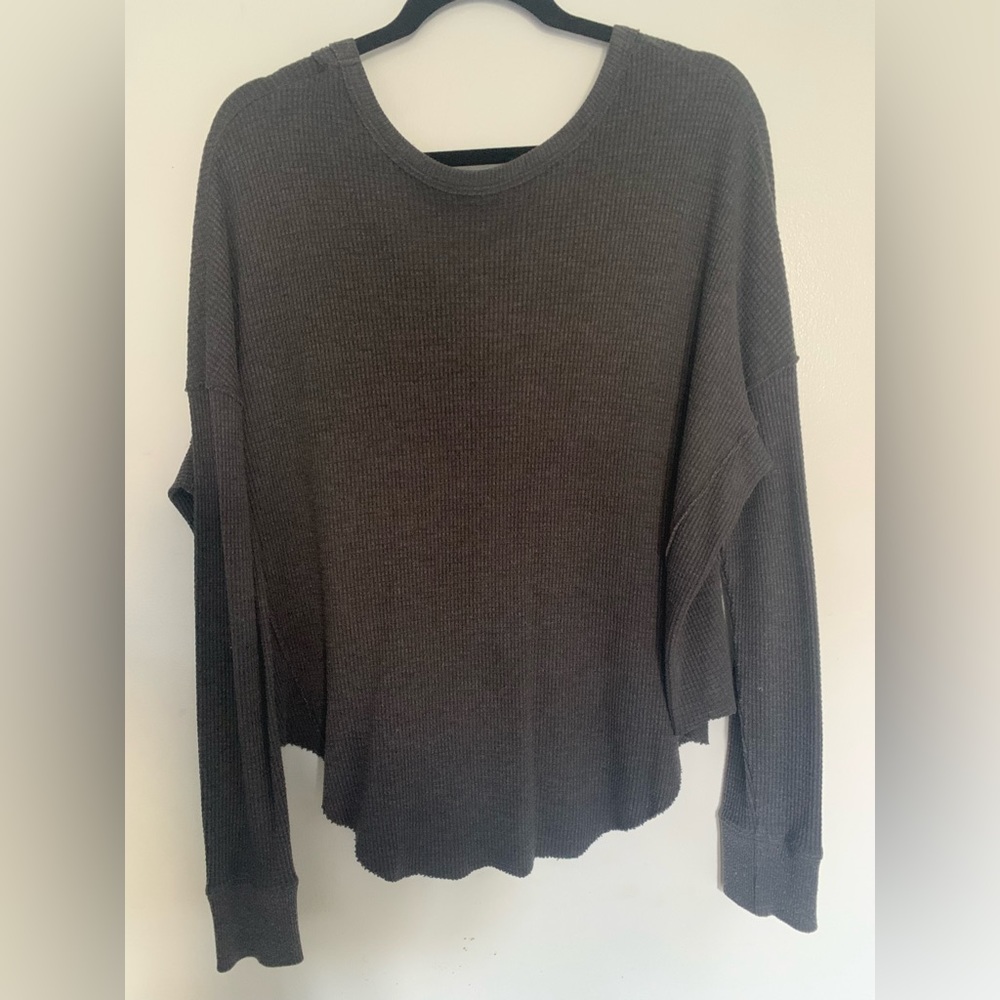We the Free Waffle, Thermal, Top, Long Sleeve, Medium, Charcoal
